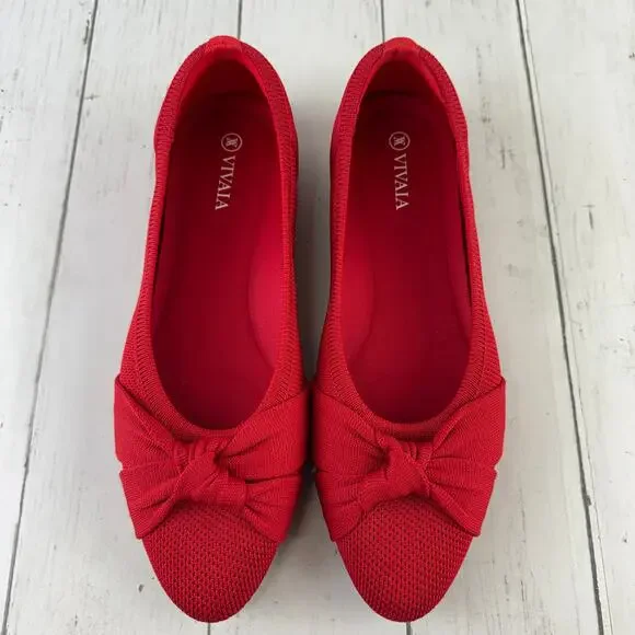 Vivaia Ruby Red Bibi Almond-Toe Knotted Flats Adorable Knot Style Size 38/7-7.5 - Picture 10 of 13